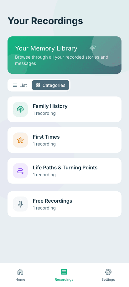 Recordings by category